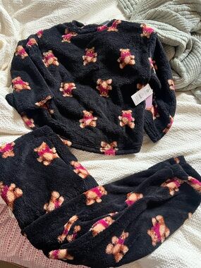 Black Plush Teddy Bear Print Lounge Set - NWT XL